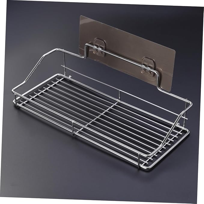 Cabilock Bathroom Shelf Organizer Medium No Drilling Traceless Wall-Mount Storage Rack Stainless Steel for Bathroom and Kitchen Use Strong Adhesive Easy Installation
