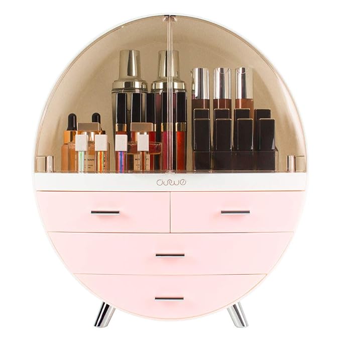 Elegant Dustproof Makeup Storage Organizer Box, Waterproof Large Cosmetics Organizer Storage with Drawers Skincare Cosmetic Display Cases for Countertop Bathroom Dresser Dedroom