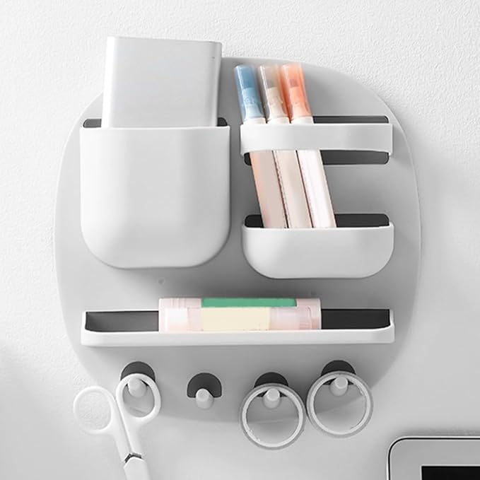LIFKOME Multi Function Wall Mounted Bathroom Organizer with Compartments Storage Tray Hooks Versatile Floating Shelf for Toiletries and Items for Bathroom Decor