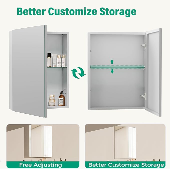 16 x 24 Inch Medicine Cabinet Mirror,Bathroom Mirror Cabinet with Adjustable Shelves,Aluminum Silver Medicine Cabinets for Bathroom,Recessed or Wall Mounted Medicine Cabinets