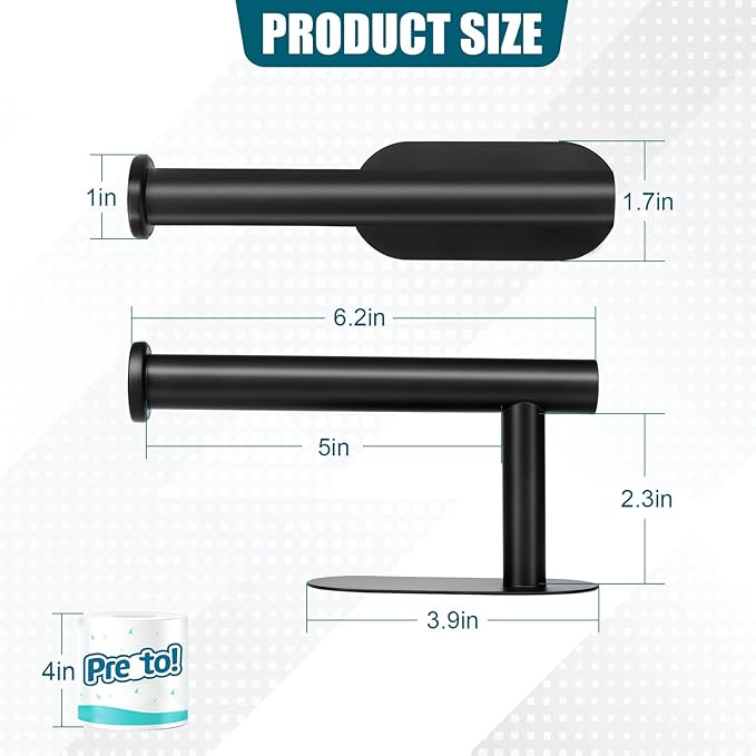 DGWHYC Self Adhesive Toilet Paper Holder, Matte Black Toilet Paper Holder Rustproof 304 Stainless Steel for Bathroom, Kitchen and Washroom, 3M Wall Mount DG-TPA21