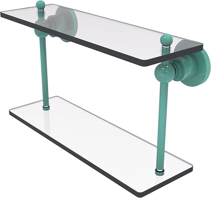 Allied Brass AP-2/16-SFG Astor Place Collection 16 Inch Two Tiered Glass Shelf, Sea Foam Green