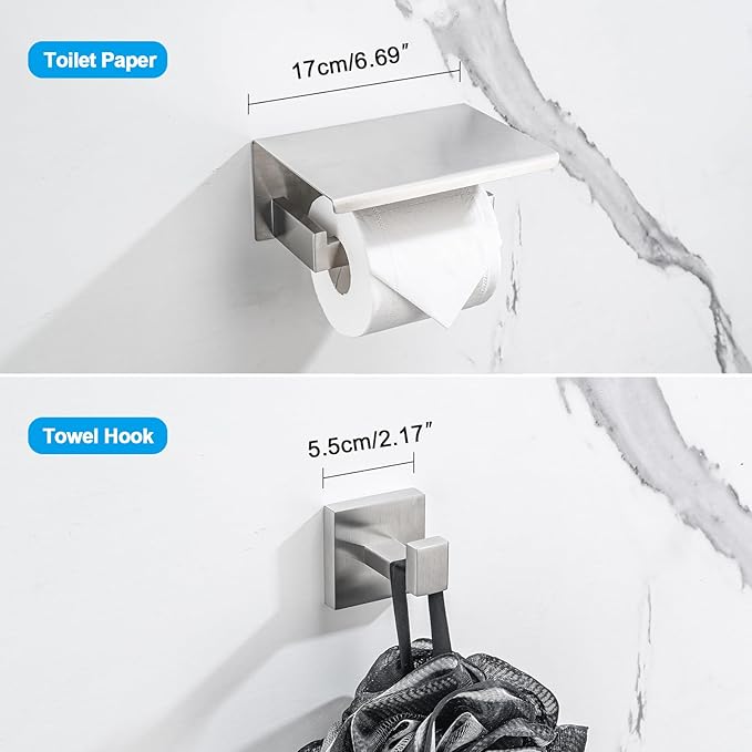 4-Pieces Bathroom Accessories Set, Towel Bar Towel Racks Towel Holder Toilet Paper Holder Stainless Steel Bathroom Hardware Set Wall Mounted Towel Racks for Bathroom, Brushed Nickel, 16 Inch
