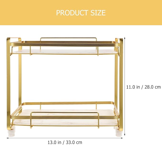 Toyvian 2-Tier Bathroom Counter Organizer Shelf, Marble Texture Alloy Frame with Anti-Slip Feet, Cosmetic Rack and Corner Storage Shelf for Bathroom and Vanity Storage