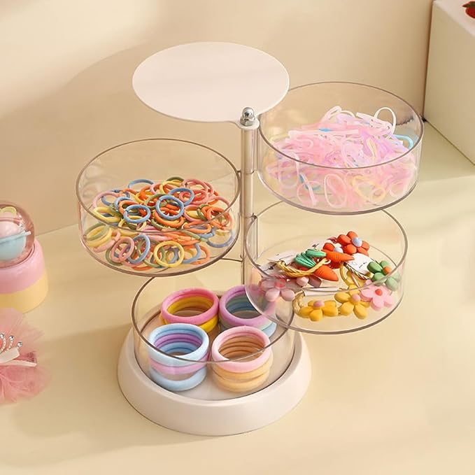 3/4/5-Layer Rotating Hair Accessories Organizer for Girls & Women - Clear Acrylic Jewelry Holder for Hair Bows, Clips, Ties, Headbands - Small Kids Hair Product Storage Box (5.6*7.3*4.6in)