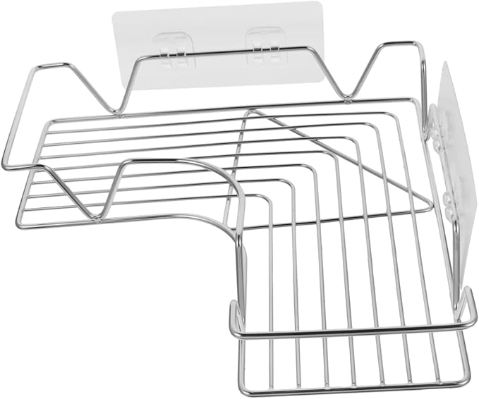 Mobestech Hanging Shelf for Bathroom Wall Storage Rack Traceless Storage Rack Corner Shelf No Drilling Stainless Steel for Kitchen Bathroom