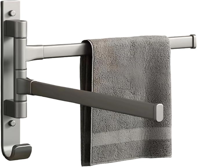 2-5 Arms Swivel Towel Rack Bath Towel Holder with Hook Swing Arm Towel Rack Wall Mount for Bathroom Kitchen-Grey 2Arm