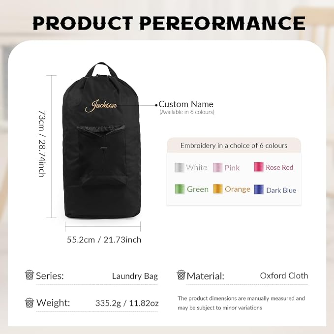 Personalized Name Laundry Backpack Custom Laundry Bag College Dorm Room Essentials for Girls Guys Dirty Clothes Travel Laundry Bags with Embroidery Name 21.73" Wx28.74 H