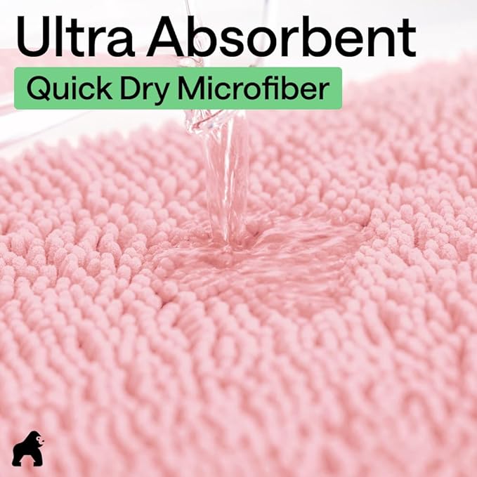GORILLA GRIP Bath Rug Mat, Thick Soft Absorbent Chenille, Quick Dry Microfiber Mats, Rubber Backing Washable Shower Floor Rugs, US Designed Bathroom Bathmat Home Decor Accessories, 24x17 Light Pink