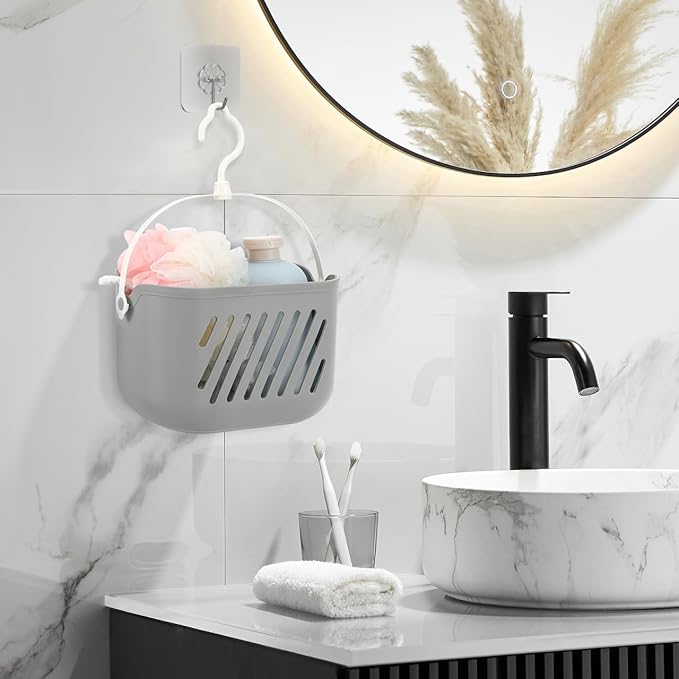 Angoily Hanging Shower Caddy Plastic Hanging Shower Caddy Basket Portable Kitchen Organizer Storage Basket with Hook for Home Grey