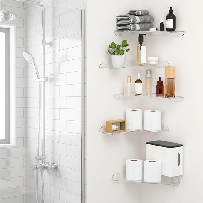 Long-Lasting Acrylic Corner Shelf for Bathroom Kitchen Living Room Storage Living Shelf