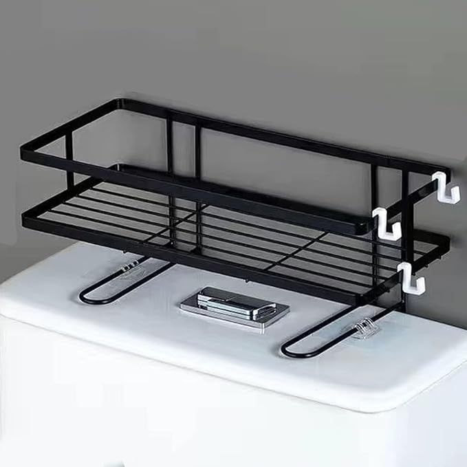Fafeicy Toilet Shelf, Iron Material, Large Capacity Bathroom Organizer for Toilets, and NailFree Installation, Ideal for Bathroom Storage (Single Layer Black)
