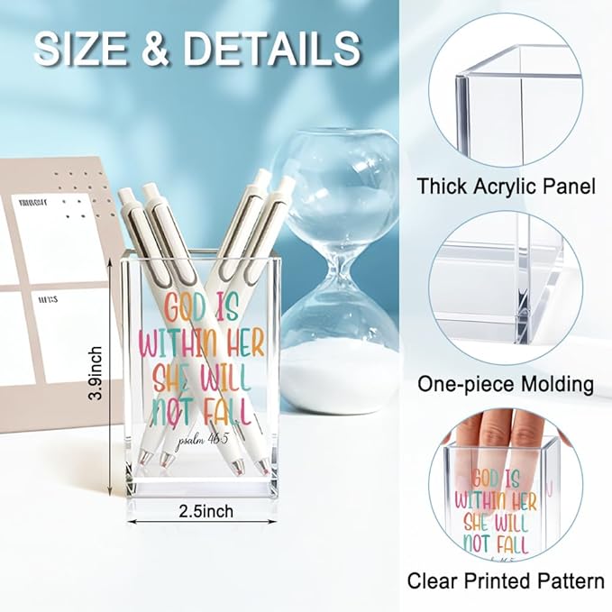 God Is Within Her, She Will Not Fail Acrylic Pencil Holder Cup, Bible Verse Inspirational Pen Holder for Office Home Desk, Psalm 46:5 Christian Gifts for Women, Jesus Faith Inspirational Gifts