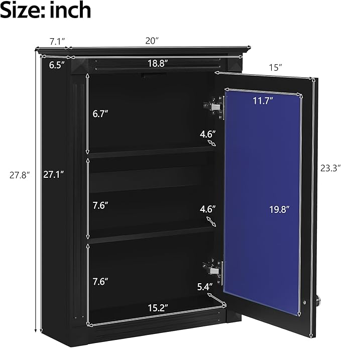 Merax Bathroom Medicine Cabinet with Mirror Door & Adjustable Shelves, 20" x 28" Wall Mounted Bathroom Storage Cabinet with Mirror, Over The Toilet