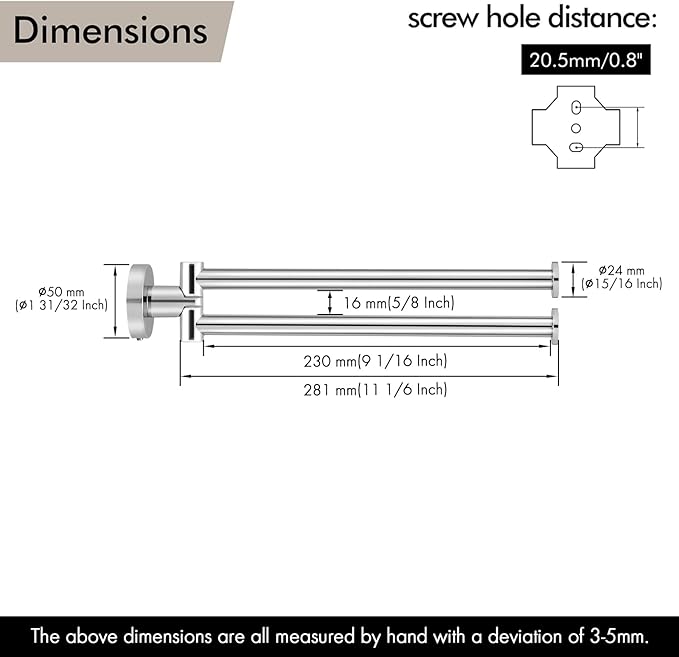 KES Swivel Towel Bar for Bathroom 9-Inch Kitchen Swing Out Double Towel Bar 2-Arm Kitchen Wall Mounted SUS 304 Stainless Steel Polished, A2106S23