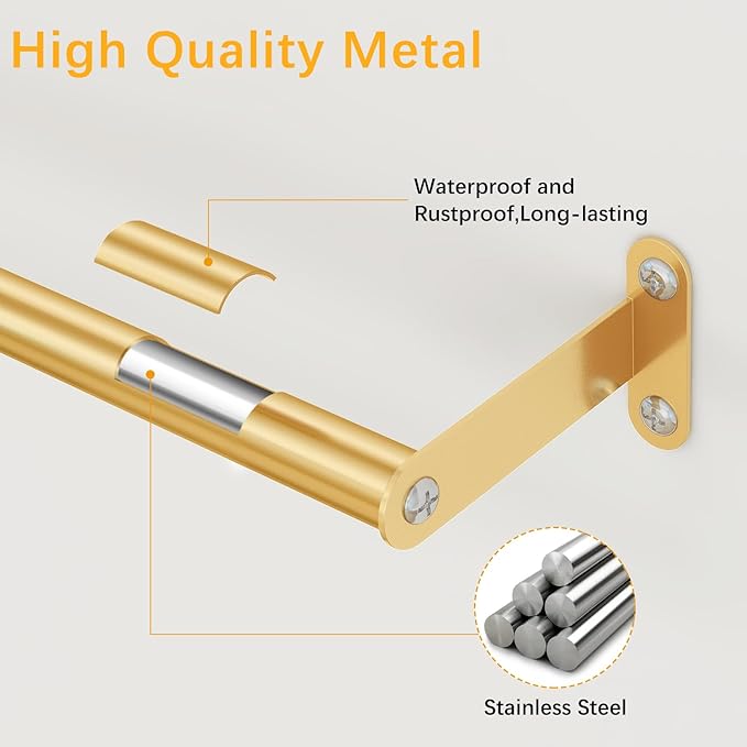 MKO Bathroom Towel Bar, 24 Inch Towel Rod for Bathroom, Heavy Duty Bath Hand Towel Holder Wall, Single Rod, Gold, Easy of Installation