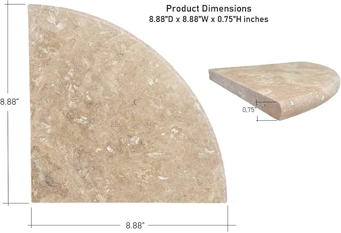 Tenedos Premium Quality Durango Cream Filled and Honed Ivory Light Travertine Bathroom Corner Shower Shelf 9'' (Pack of 2)