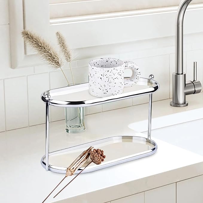 2 Tier Perfume Organizer, Stainless Steel Frame with Clear Acrylic Trays, Vanity Countertop Storage Shelf for Makeup, Skincare, Fragrance Bottles, Bathroom Dresser Display Rack, 12.6 x 5.3 x 6.7 in