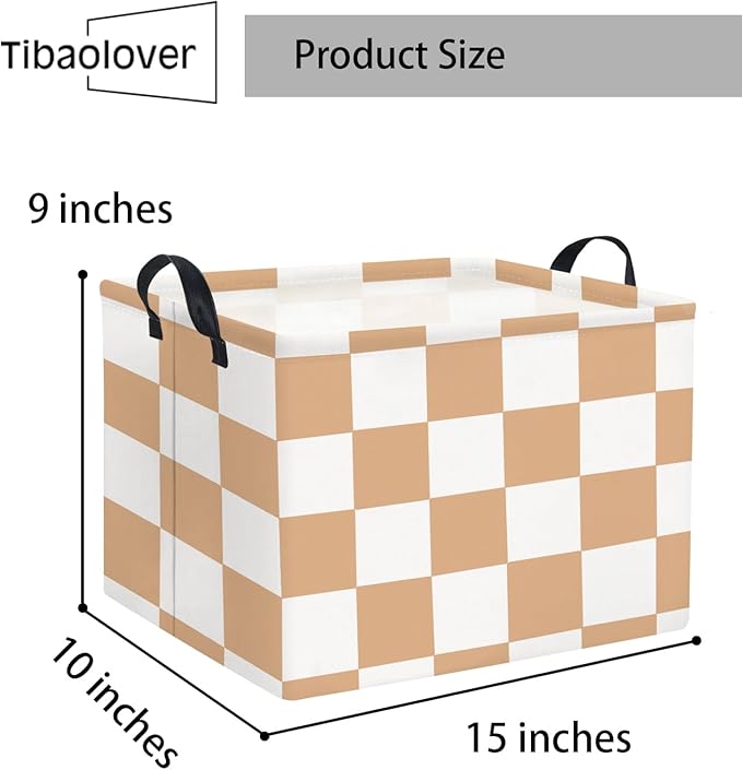 Rectangular Storage Basket for Home Kitchen Girls Cute Storage Bin Organizer Shelf Book Room Decor(Brown Checked)