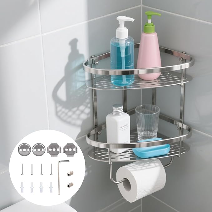 15pcs Towel Bar Replacement Parts Set kit, Stainless Steel Shower Bathroom Towel Bar Mounting Hardware with Round and Square Base Screws Wrench for Bathroom