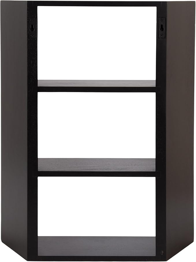 Kate and Laurel Akita Modern Angled Three-Tier Wall Shelf, 20 x 6 x 26, Black, Decorative Over The Toilet Shelf for Use as Bathroom Storage or Living Room Display Shelving