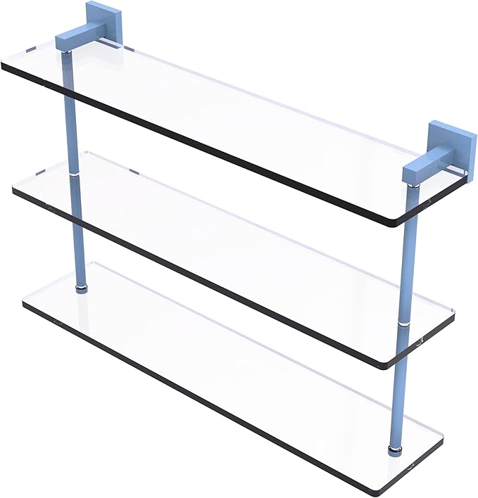 Allied Brass MT-5-22-FTB Montero Collection 22 Inch Triple Tiered Glass Shelf, Flat Troll Blue