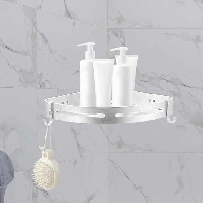 Zerodeko Punch Triangle Wall-Mounted Storage Rack Aluminum Organizer Shelf for Bathroom Kitchen and Toilet Space-Saving Design for Shampoo Soap and Towels