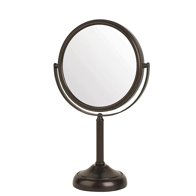 JERDON Two-Sided Tabletop Makeup Vanity Mirror - 10X-1X Magnification & Swivel Design - 6-Inch Diameter Portable Mirror - Bronze Finish - Model JP910BZP