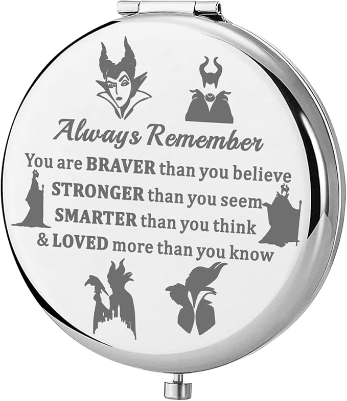 KEYCHIN Evil Queen Pocket Mirror Villain Movie Fans Gifts You are Braver Stronger Smarter Than You Think Compact Mirror for Women Girls Teenagers (Villain Always-S)