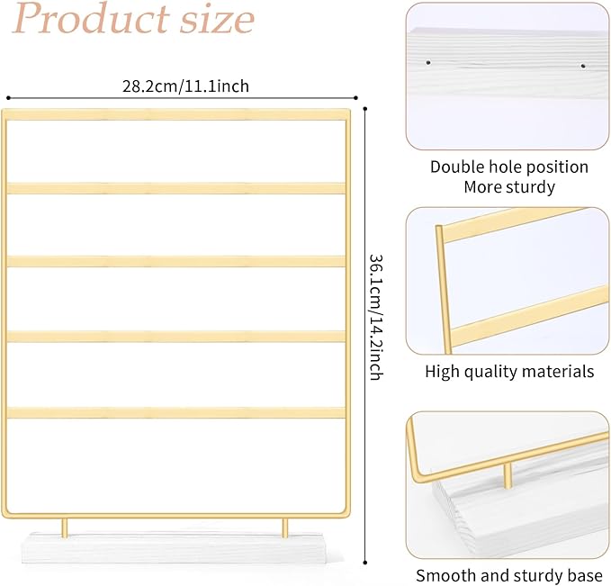 SNOWSTAR Hair Claw Clip Holder Organizer - 5 Tier Iron Rod Hair Clip Holder Storage for Women Girls, Wood Base Desktop Organizer