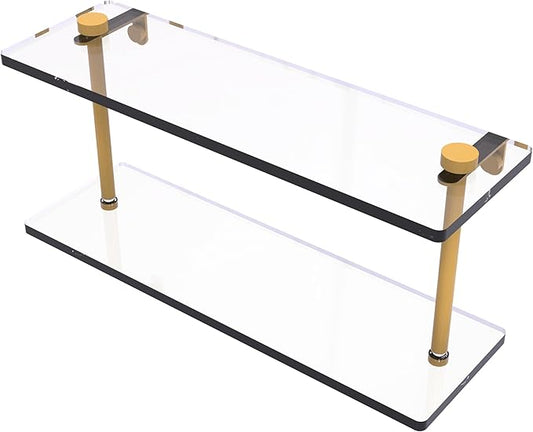 Allied Brass NS-2/16-SGL 16 Inch Two Tiered Glass Shelf, Spanish Gold