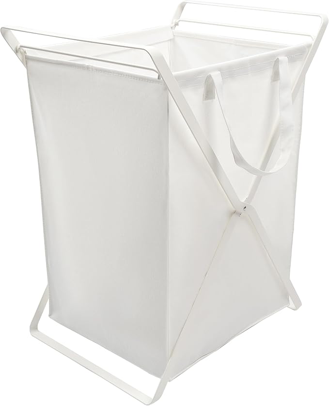 Yamazaki Home Tower Laundry Hamper Clothes Basket With Cotton Liner - Large, 25.2" - Steel + Cotton - 20 Gallons, 75 Liters