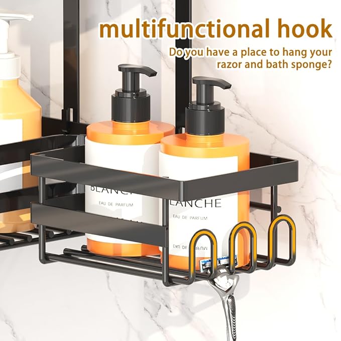 Over the Shower Head Caddy for Handheld Showerhead - Rustproof Hanging Shower Organizer, No Drill 2-Tier Bathroom Storage Shelf with Soap Holder, Matte Black