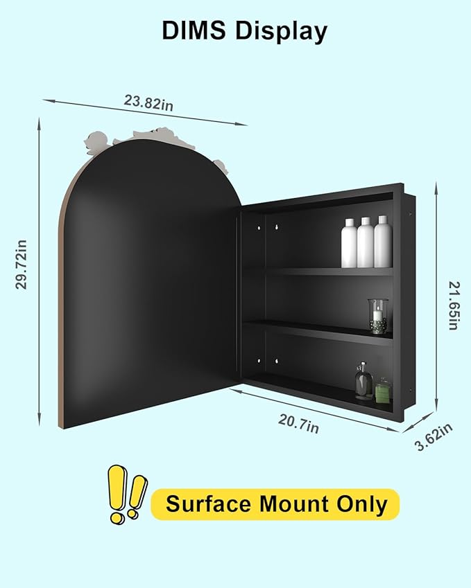 24x30 Inch Bathroom Medicine Cabinet Surface Mounted, Bronze Arched Medicine Cabinet with Mirror, All-Metal Black Medicine Cabinets with Hand-Painted Aluminum Door Frame, 2 Stable & Removable Shelves