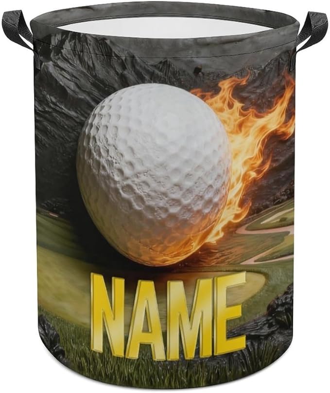 Personalized Golf Ball Laundry Hamper Custom Name Funny Dirty Clothes Laundry Basket Portable Storage Basket For Home Bathroom Family Golf Lovers Xmas Birthday (style 12)