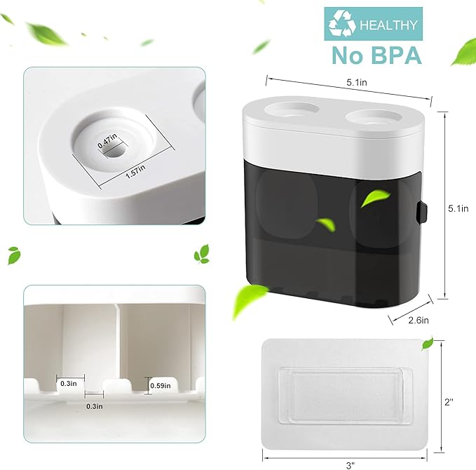 GFWARE Toothbrush Holder Toothpaste Dispenser Wall Mounted with Cover, 4 Slots Tooth Brush Storage Organizer with Automatic Kids Toothpaste Squeezers for Shower Bathroom Black