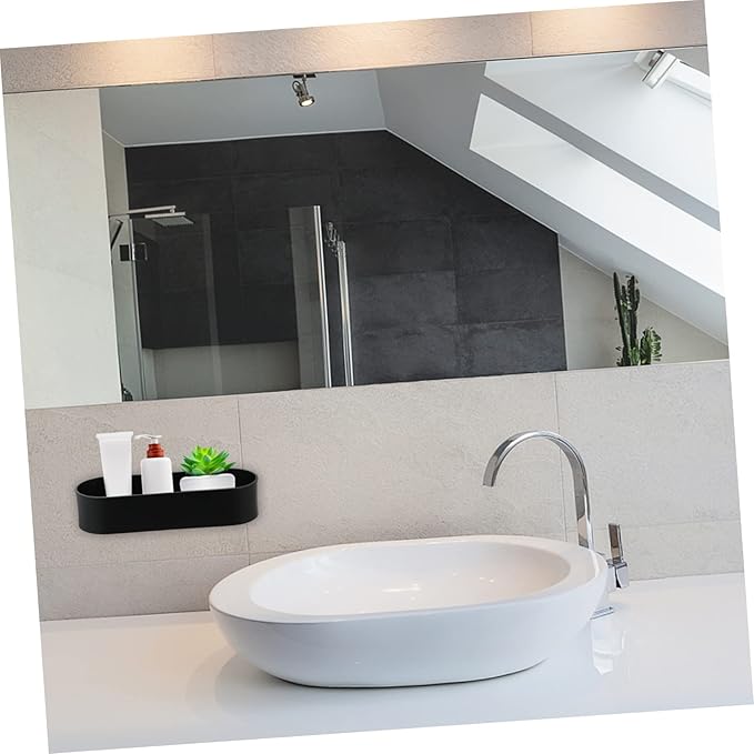 1Pc Punch Metal Bathroom Wall Rack Compact and Easy to Clean Storage Shelf for Toiletries Breathable Design for Quick Drying Black Wall Mounted Organizer