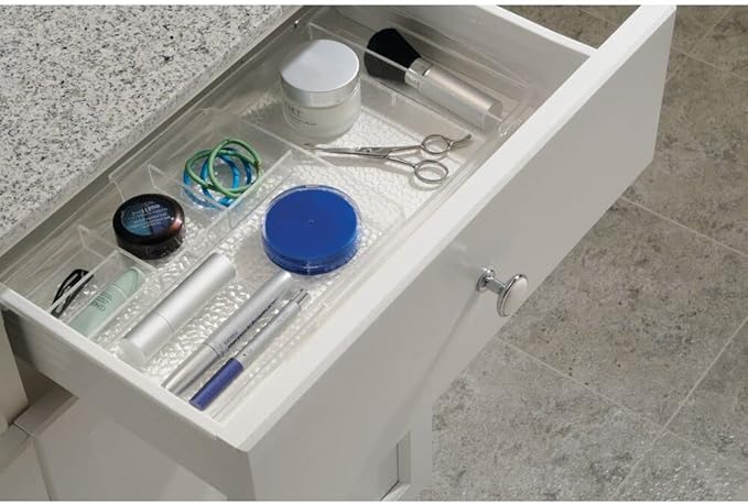 mDesign Expandable Makeup Organizer for Bathroom Drawers, Vanities, Countertops: Organize Makeup Brushes, Eyeshadow Palettes, Lipstick, Lip Gloss, Blush, Concealer - Adjustable Width, 2 Pack - Clear