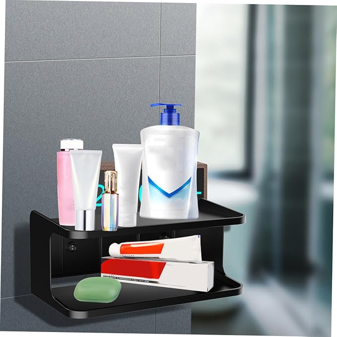 Double Layer Wall Mounted Bedside Shelf Stylish Floating Bathroom Organizer with Surface Space-Saving Corner Storage for Bedroom Kitchen Living and Balcony