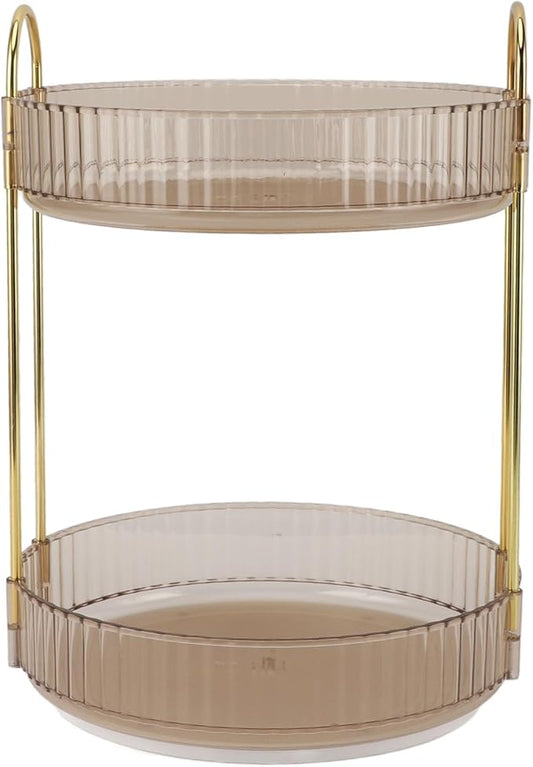 Makeup Organizer,2 Tier Makeup Rack - 360° Rotating Space Saving Cosmetic Countertop for Bedroom, Bathroom, and Kitchen - for Skincare and Beauty Products! (Yellow)