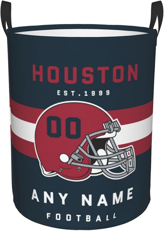 Custom Houston Laundry Hamper - Personalized Football Style Laundry Basket - Customized Name and Number - Dirty Clothes Hamper Waterproof Large Capacity Hamper for Bedroom Bathroom Living Room