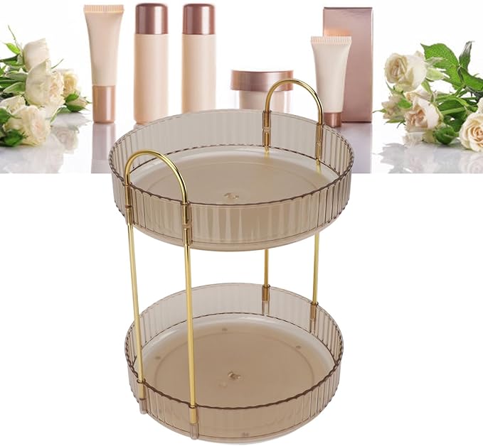 Makeup Organizer,2 Tier Makeup Rack - 360° Rotating Space Saving Cosmetic Countertop for Bedroom, Bathroom, and Kitchen - for Skincare and Beauty Products! (Yellow)