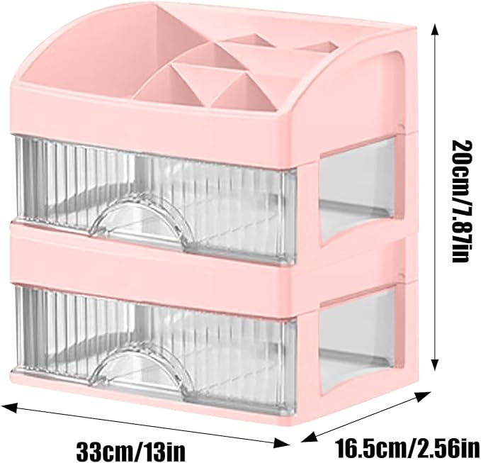Makeup and Jewelry Organizer-Multilayer Transparent Drawer Storage,Desk Drawer Organizer-Cosmetics Jewelry Storage Cabinet,Desktop Rack for Stationery | Household Storage,for School Home (pink, M)