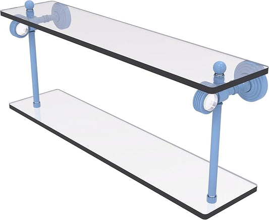 Allied Brass PG-2G-22-FTB Pacific Grove Collection 22 Inch Two Tiered Glass Shelf with Grooved Accents, Flat Troll Blue