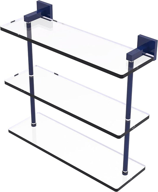 Allied Brass MT-5-16-MBL Montero Collection 16 Inch Triple Tiered Glass Shelf, Mediterranean Blue