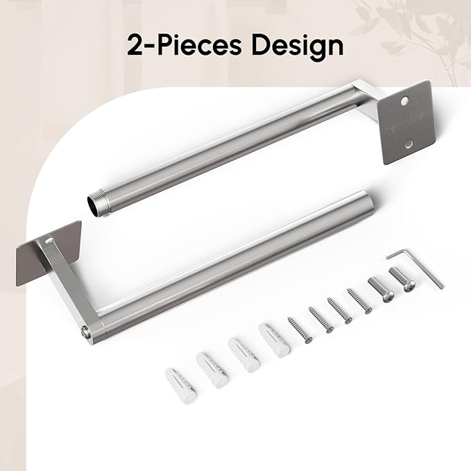 USHOWER Brushed Nickel Towel Bar, 24 Inch Towel Racks for Bathroom Wall Mounted, Heavy Duty Stainless Steel Towel Holder, Easy Installation (Total Length 26 Inch) (Pack of 2)