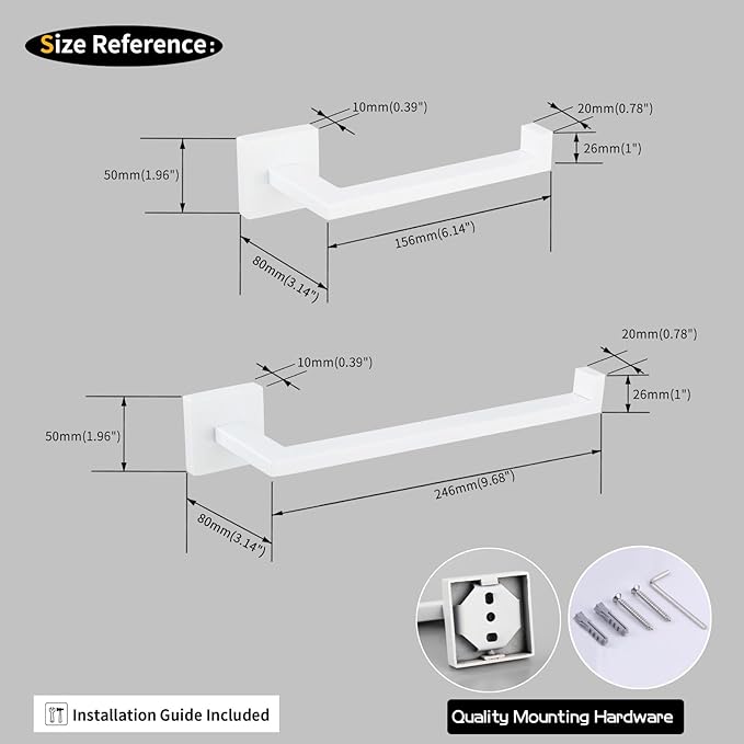 GERZWY Bathroom 2-Piece Bathroom Hardware Set Stainless Steel - Towel Ring Toilet Paper Holder, White