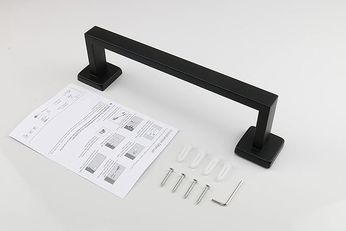 TocTen Bath Towel Rack - Square Base Thicken SUS304 Stainless Steel Towel Bar for Bathroom, Bathroom Accessories Towel Rod Heavy Duty Wall Mounted Towel Holder. (Black, 12)