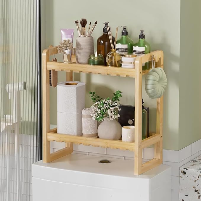 Bamboo Over The Storage Shelf 2-Tier Home Storage Rack for Small Bathroom (Double Storage Rack)