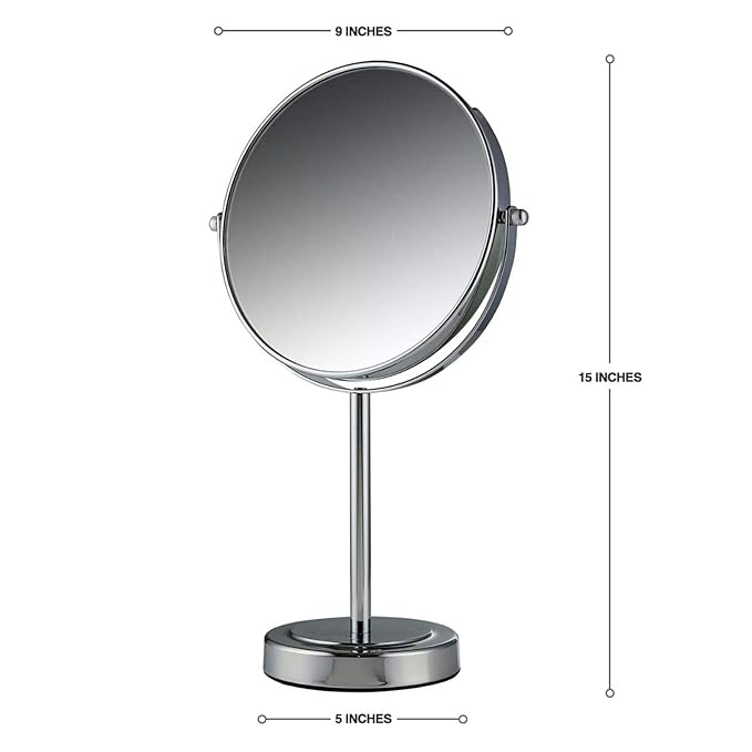 OVENTE 8" Tabletop Mirror, 1X & 7X Magnification, Adjustable Double Sided Round Table Mirror, Flip for Closeup View, Compact for Cubicle, Vanity and Travel, Polished Chrome MNLMT80CH1X7X (Pack of 2)